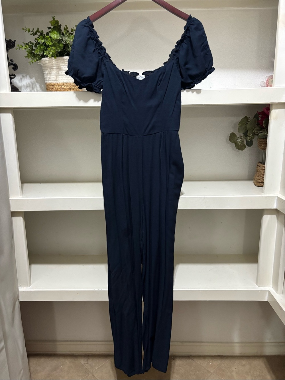 Blue Rain Navy Puff-Sleeve Jumpsuit